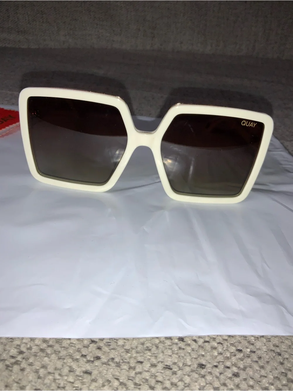 Quay Australia Cream Square Frame Sunglasses with Brown Gradient Lenses